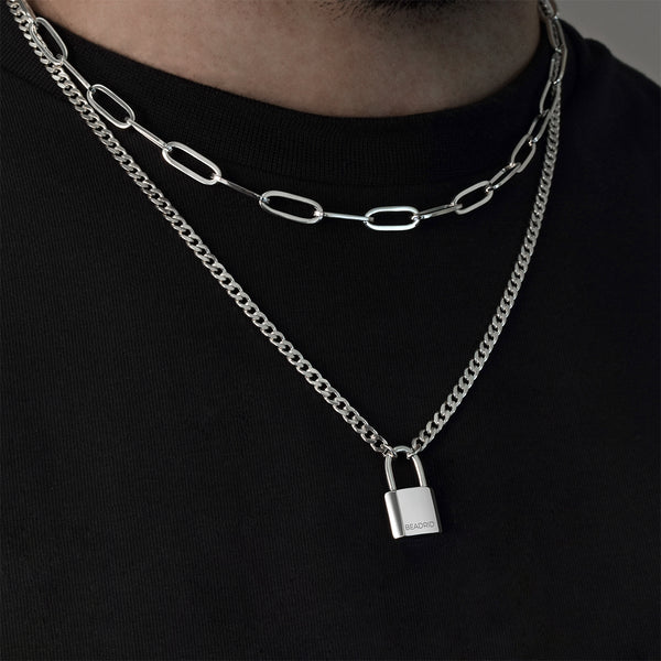 Men's Silver Lock Necklace