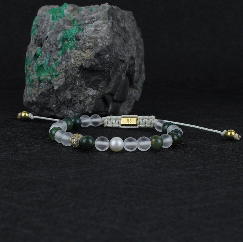 Pine Green and White Bracelet for Her - Beadrid